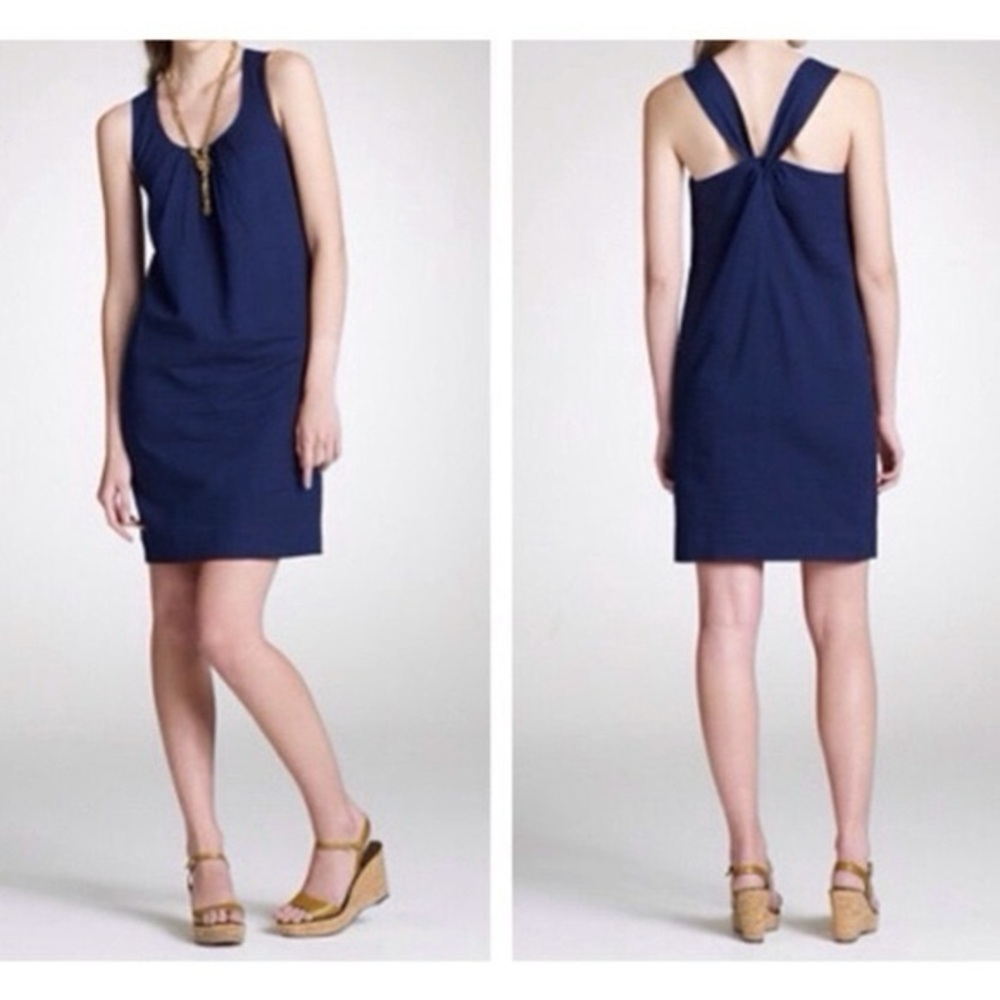 J. Crew Navy Blue Embossed Playa Shift Mini Dress Sz 6
